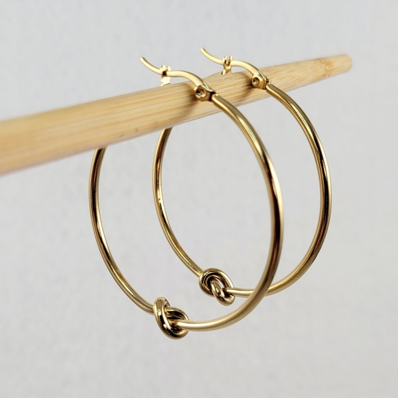 Yellow Gold Knot Hoops - Picture 7 of 7